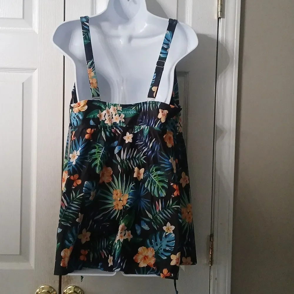 Aqua Eve multicolor floral  tropical print tankini top Sz 18W NWT